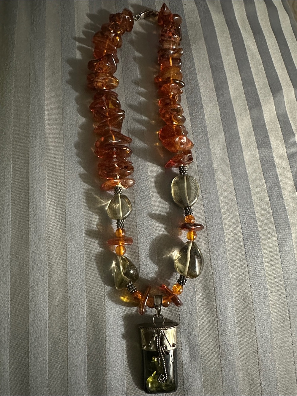Amber-Tone Beaded Pendant Necklace with Citrine Accents - Women Jewelry